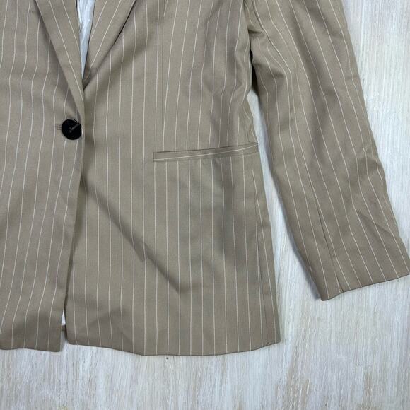 NWT Zara Beige Pin Stripe One Button Notch Lapel Trendy Chic Blazer Jacket Small - Picture 4 of 15